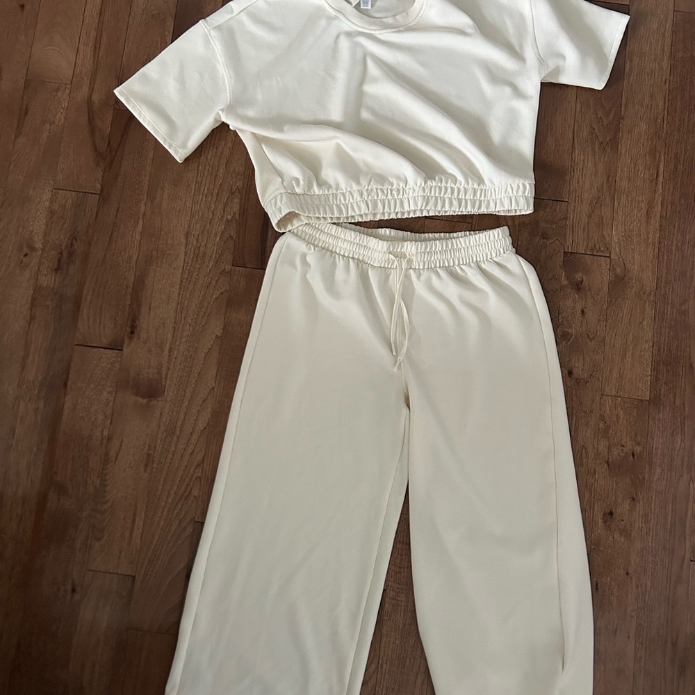 Yogalicious Cream Wide Leg Track Pants with Elastic Waist